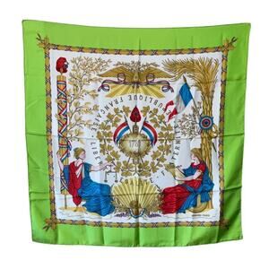 HERMES Scarf Republique Francaise Liberte Egalite Fraternite 1789 90cm Sq Green